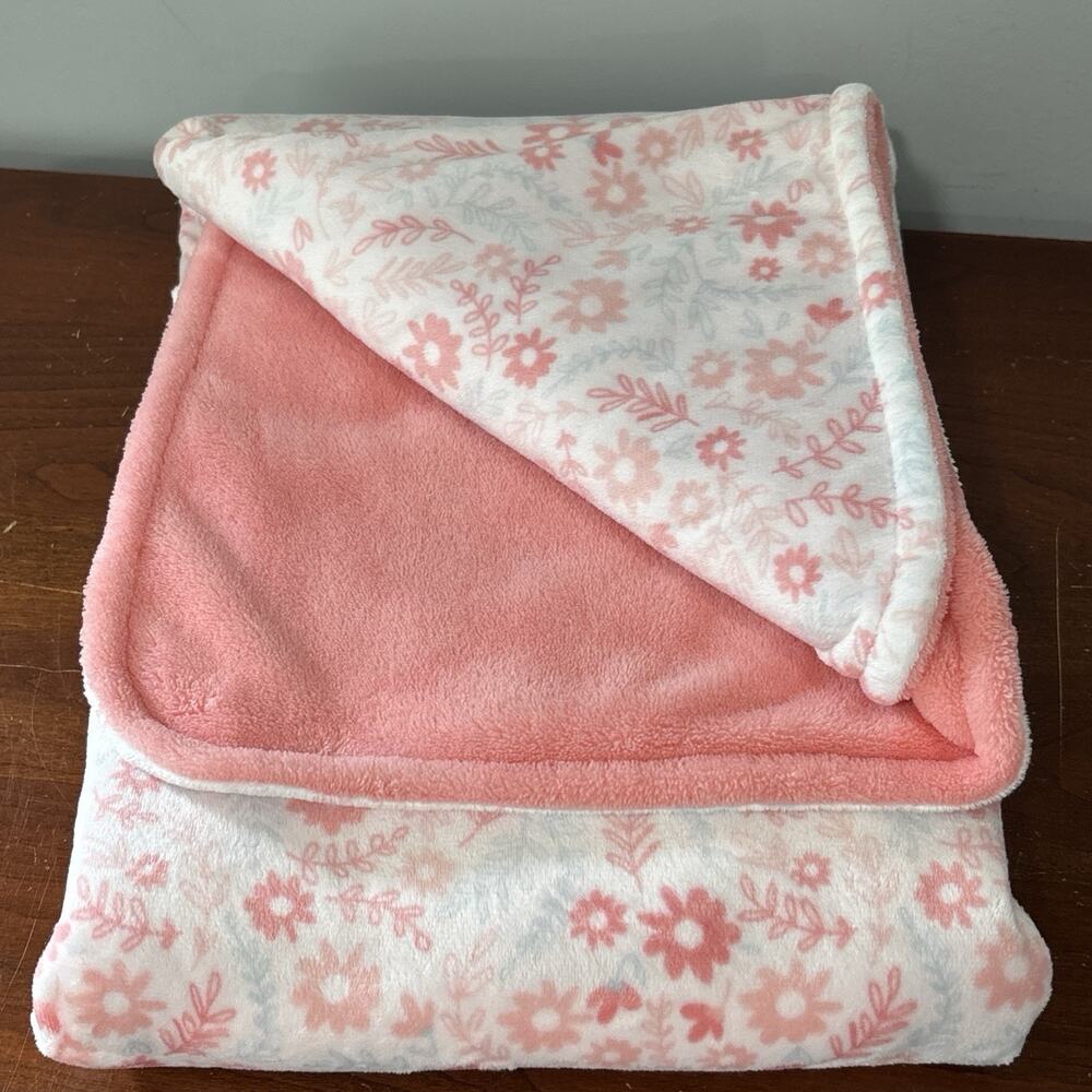 Parents Choice Fleece Baby Blanket Pink Coral Blue Floral Flowers Cozy Lovey